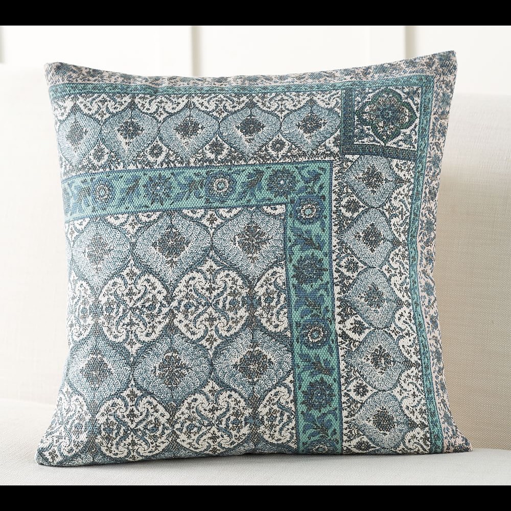 New Pottery Barn Vesper Block Print Pillow Cover, 22” Blue / White